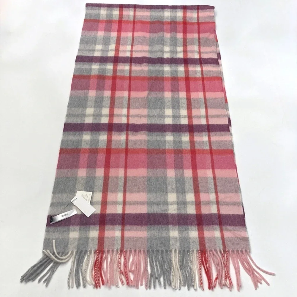 Talbots 100% Cashmere Scarf Pink Purple Plaid NEW 76